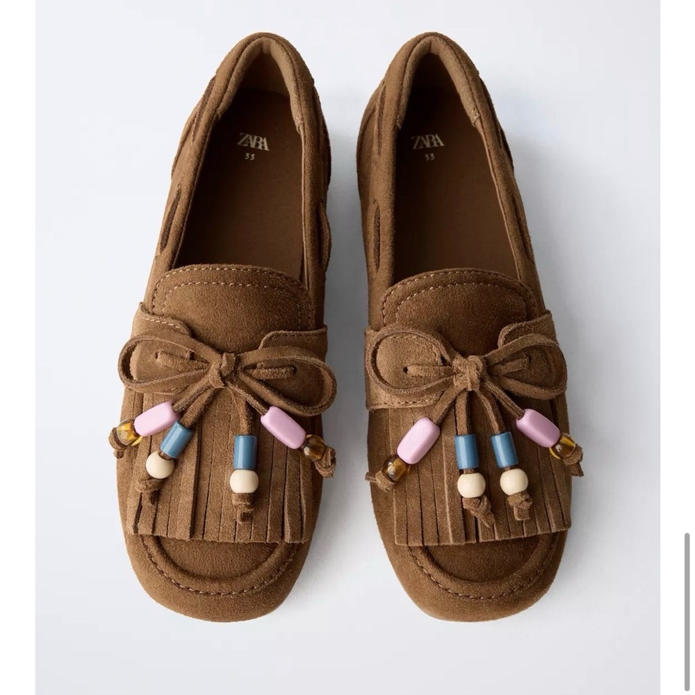Zara beaded loafers shoes brown size 1 girls new